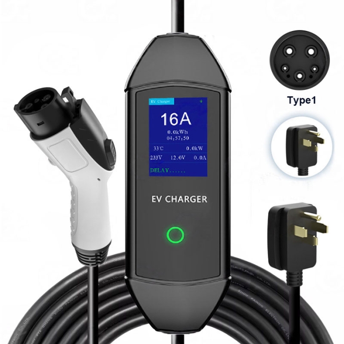 Type1 EV portable charger 16A32A40A With 2.8 Inch LCD Display