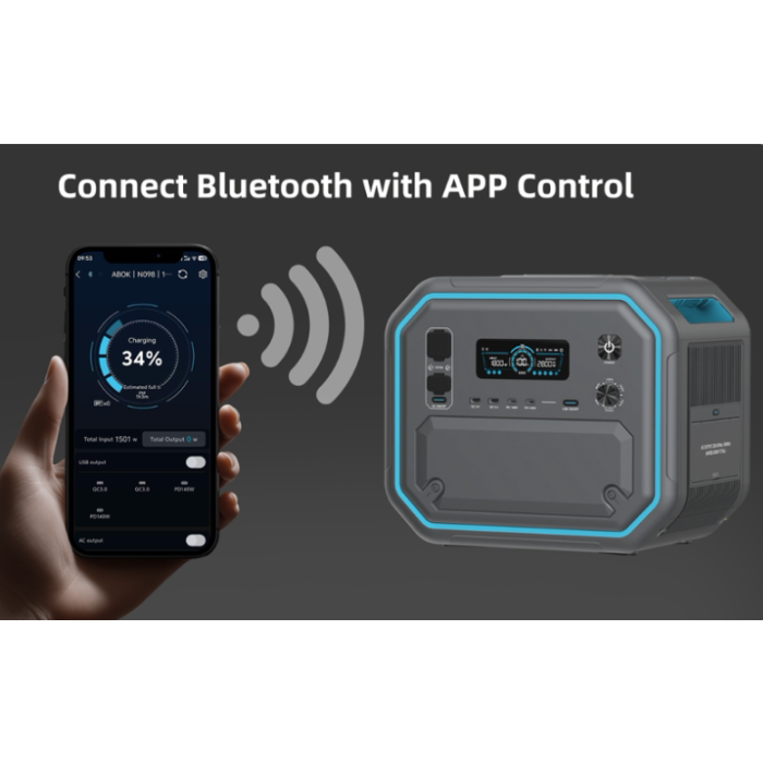 N098 2500W Fast Charging Portable Power Station With Bluetooth connection UPS functions
