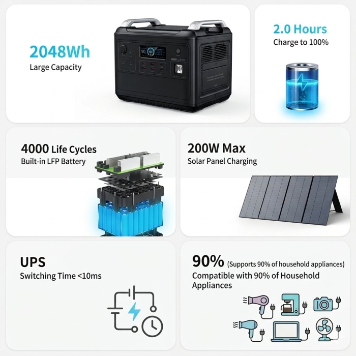 N079 2000W Portable Power Station With APP UPS Mode