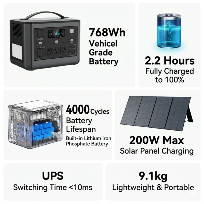 N085 800W Solar Generator Portable Power Station With UPS mode
