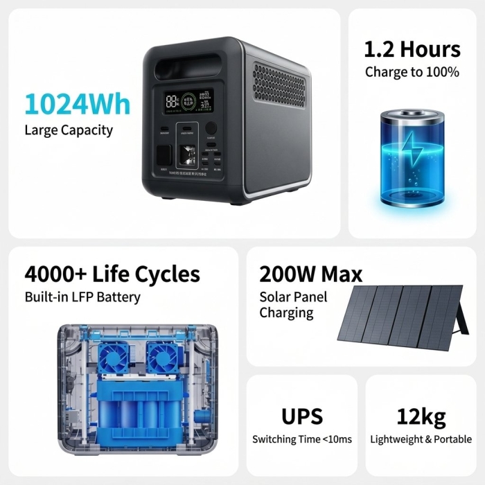 N077 1200W Portable Power Station 1024Wh with UPS & App Control